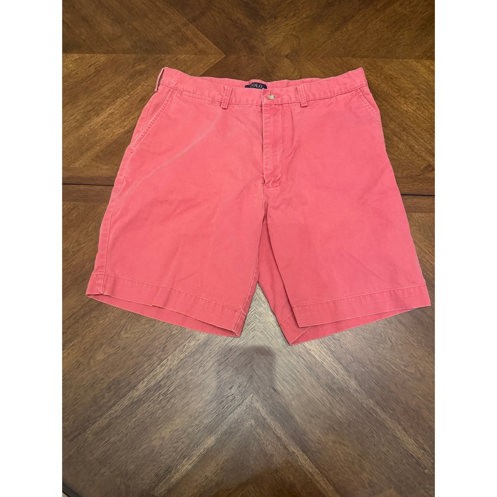 Polo Ralph Lauren Mens Salmon Pink Chino Shorts Size 35 Cotton Twill Flat Front